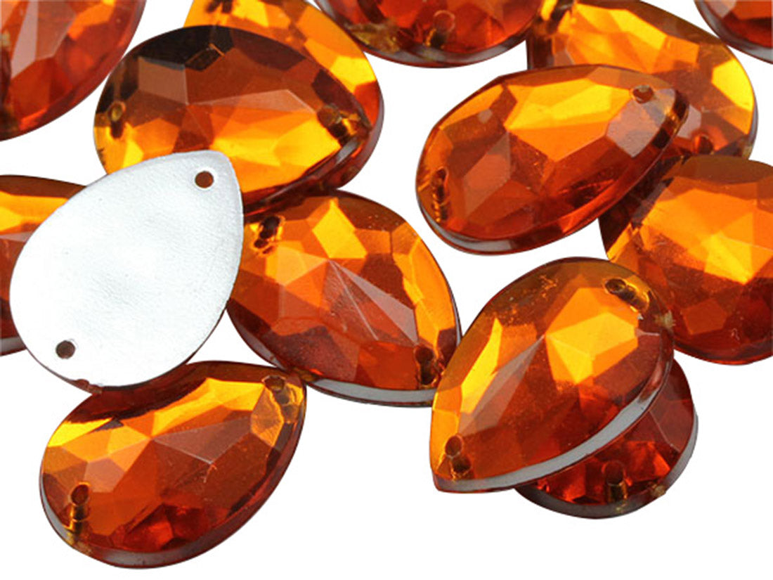Pierres précieuses à coudre en forme de larme de jacinthe orange - 18 x 13 mm - 50 pièces