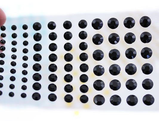 jet black 3 sizes 4mm 6mm 8mm round sticky rhinestones stick on gems self adhesive jewels lead free  face stones party cosplay face gemstones rhinestones card making invitations body jewels skin phone craft embellishments with glue sparkle crafting scrapbooking diy peel and stick halloween birthday wedding shinny allstarco plastic sticky back jewels stickon stick-on rave jewels diy flat back