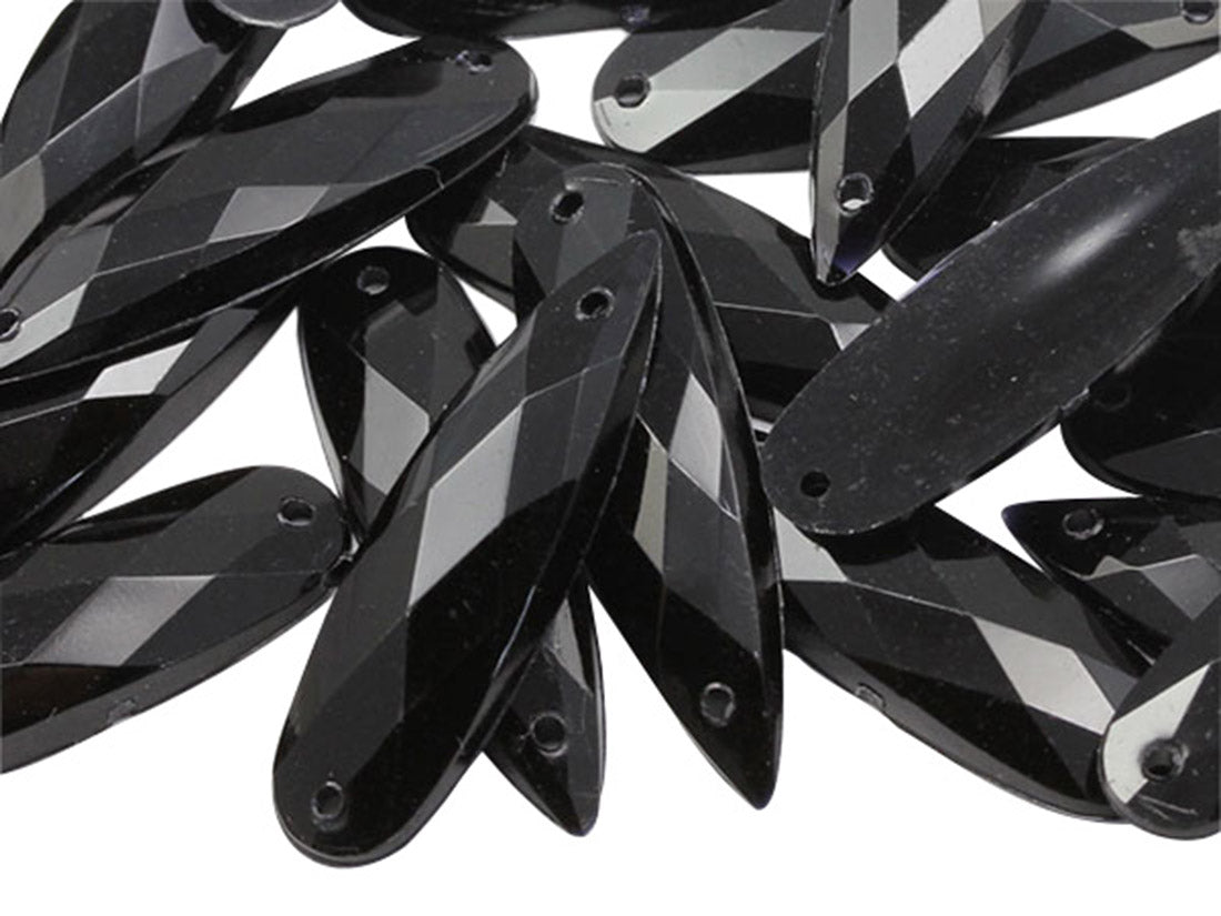 Jet Black Elongated Teardrop Sew On Gems - 28x8mm - 30 Pieces