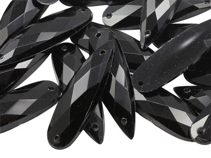 Jet Black Elongated Teardrop Sew On Gems - 28x8mm - 30 Pieces