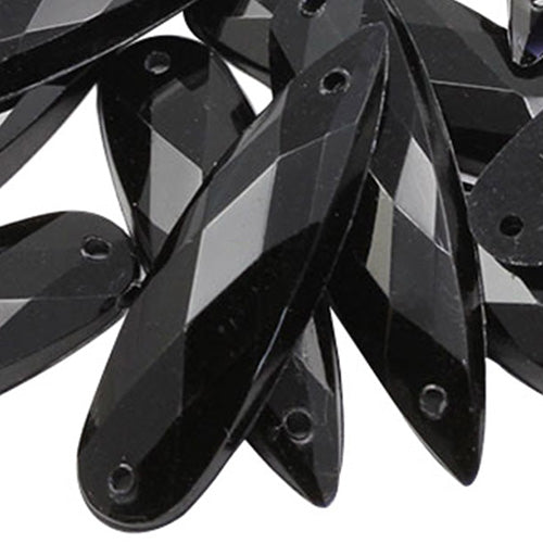 Jet Black Elongated Teardrop Sew On Gems - 28x8mm - 30 Pieces