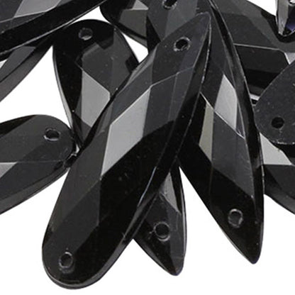Jet Black Elongated Teardrop Sew On Gems - 28x8mm - 30 Pieces