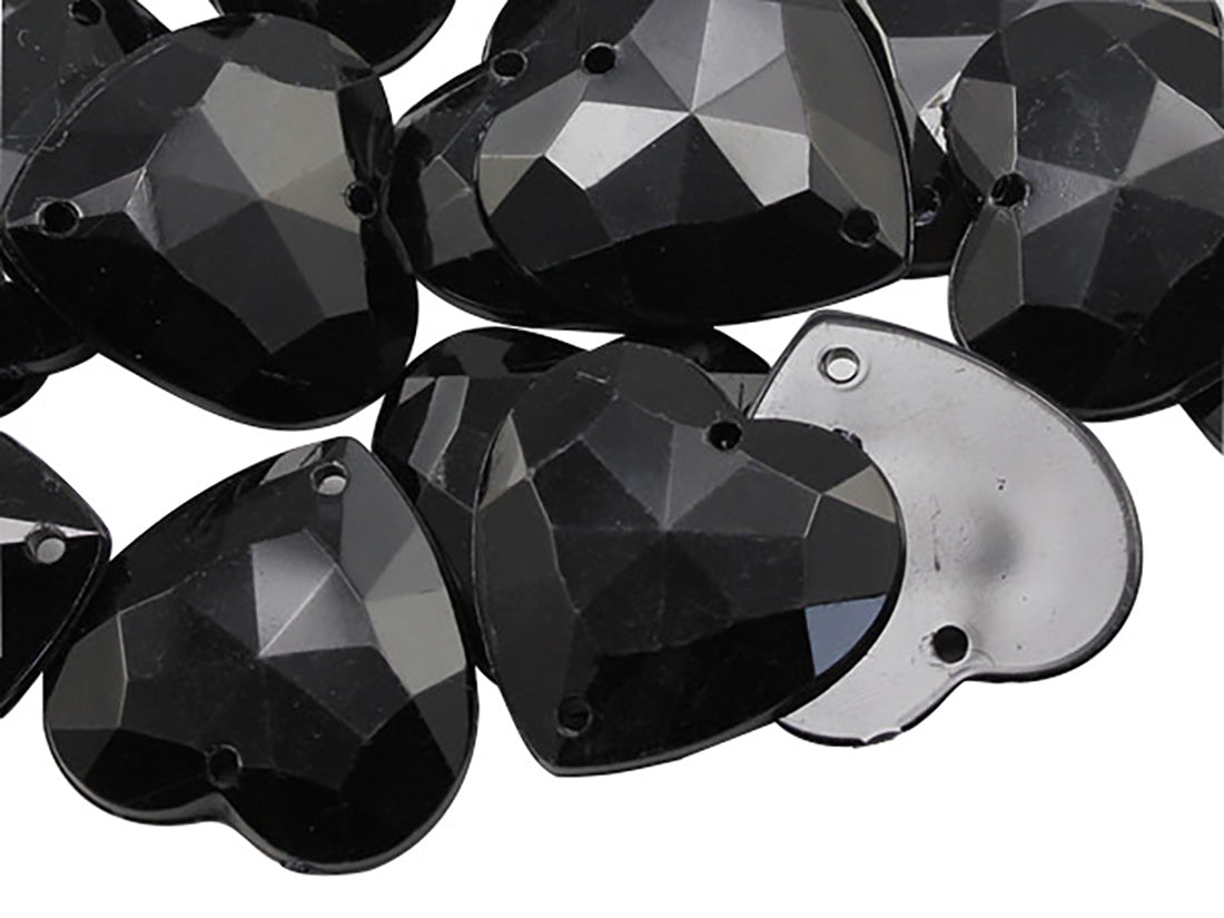jet black heart valetine's day love flat back sew on sewing beads craft gems plastic rhinestones acrylic gemstones jewels with holes for clothing embellishments costume making cosplay diy garment prop making dress jewels for fabric crystals allstarco