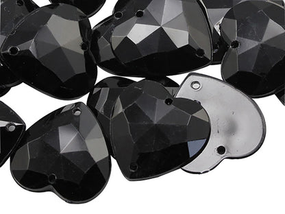 jet black heart valetine's day love flat back sew on sewing beads craft gems plastic rhinestones acrylic gemstones jewels with holes for clothing embellishments costume making cosplay diy garment prop making dress jewels for fabric crystals allstarco