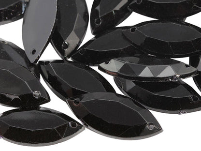 jet black navette marquise horse eye flat back sew on sewing beads craft gems plastic rhinestones acrylic gemstones jewels with holes for clothing embellishments costume making cosplay diy garment prop making dress jewels for fabric crystals allstarco
