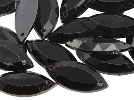 jet black navette marquise horse eye flat back sew on sewing beads craft gems plastic rhinestones acrylic gemstones jewels with holes for clothing embellishments costume making cosplay diy garment prop making dress jewels for fabric crystals allstarco