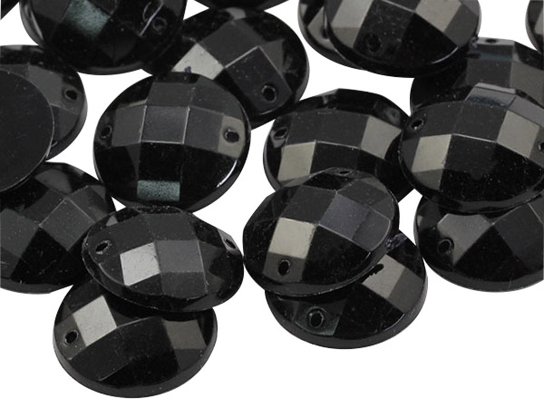 jet black sew on round flat back acrylic gems jewels gemstones sewing embellishments garment making diy craft costume making