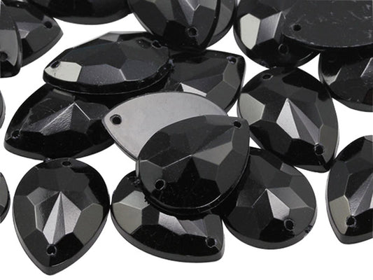 Jet Black Teardrop Sew On Gems - 18x13mm - 50 Pieces