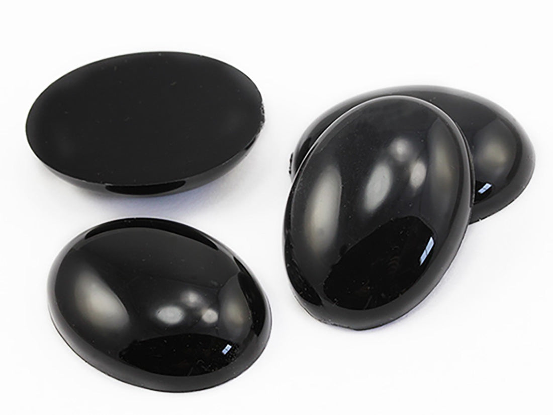 Extra Large Black Flat Back Oval Cabochons - 40x30mm - 4 Pieces