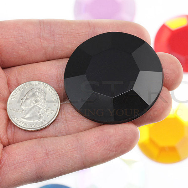 jet black extra large stick on round gems plastic sticky jewels self adhesive circle rhinestones big gemstones huge stones acrylic cabochons for cosplay prop making steven universe diy craft furniture embellishments display merchandising windows décor walls theater decoration film making lead free with glue peel and stick stickon allstarco