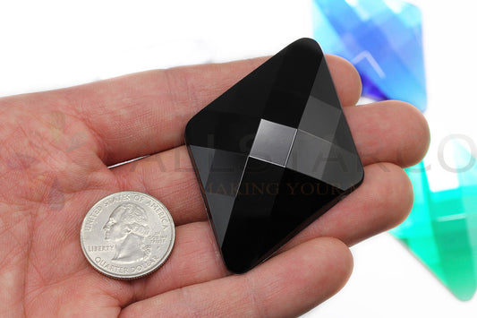 jet black extra large stick on diamond gems plastic sticky rhombus jewels self adhesive rhinestones big gemstones huge stones acrylic cabochons for cosplay prop making steven universe diy craft furniture embellishments display merchandising windows décor walls theater decoration film making lead free with glue peel and stick stickon allstarco