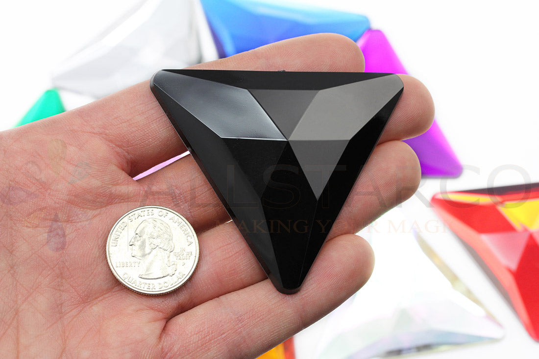 jet black extra large stick on triangle gems plastic sticky jewels self adhesive rhinestones big gemstones huge stones acrylic cabochons for cosplay prop making steven universe diy craft furniture embellishments display merchandising windows décor walls theater decoration film making lead free with glue peel and stick stickon allstarco