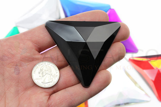 jet black extra large stick on triangle gems plastic sticky jewels self adhesive rhinestones big gemstones huge stones acrylic cabochons for cosplay prop making steven universe diy craft furniture embellishments display merchandising windows décor walls theater decoration film making lead free with glue peel and stick stickon allstarco