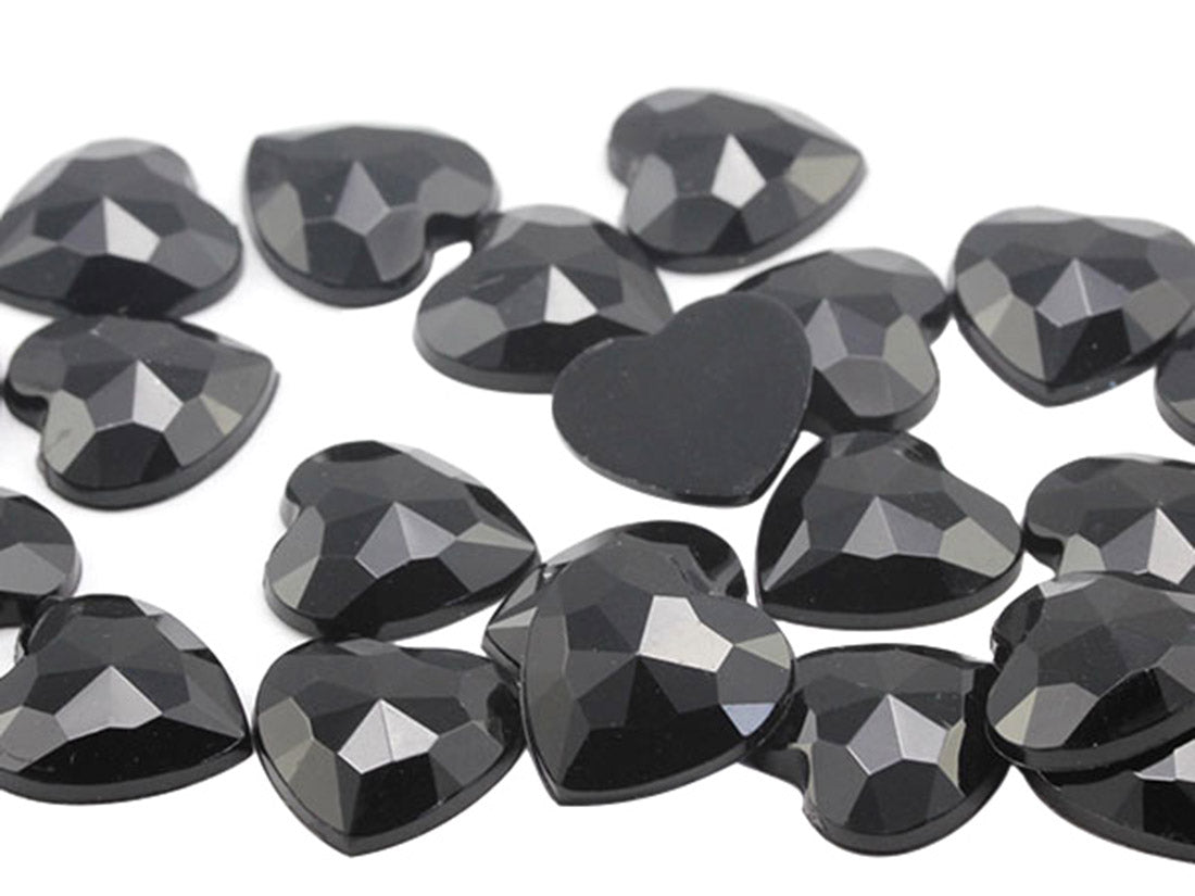 jet black heart flat back acrylic gems valentine's day love gift girlfriend boyfriend mom dad family plastic rhinestones for craft gemstones body jewels face skin cabochons embellishments cosplay prop making jewelry making party diy crafts costume making scrapbooking high quality allstarco décor stones larp events film making