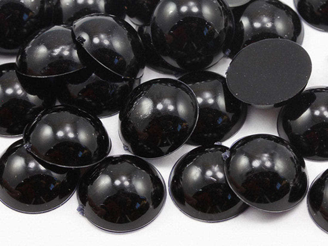 Black Flat Back Round Cabochons