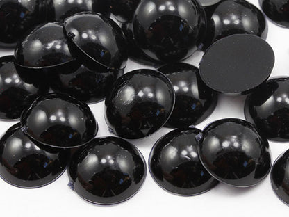 Black Flat Back Round Cabochons
