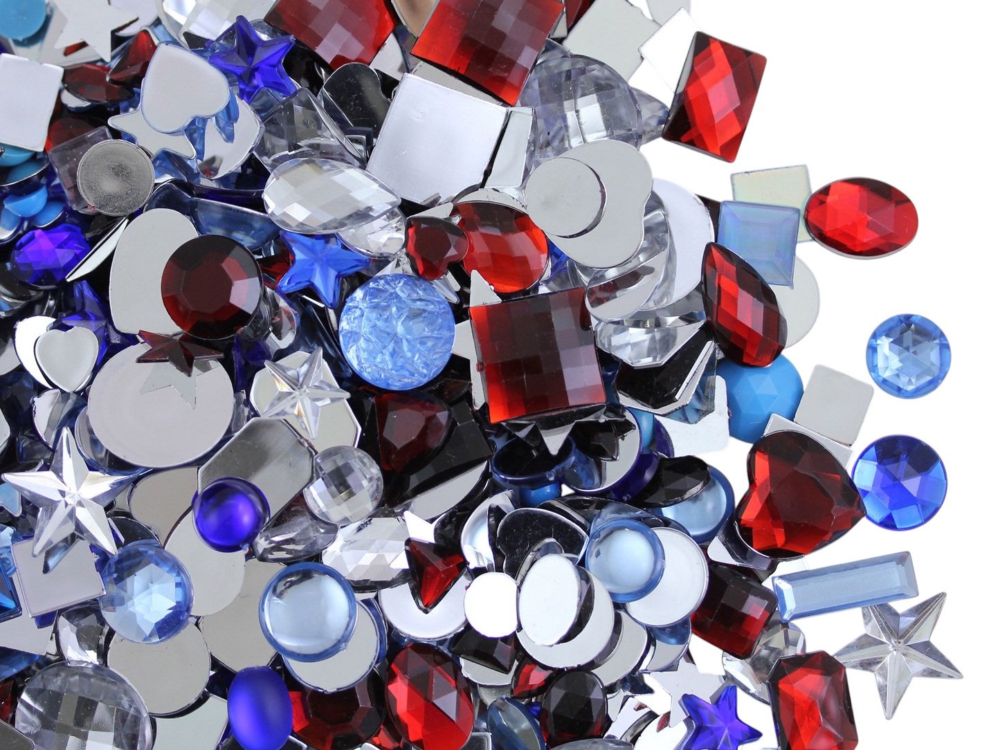 July 4th Holiday Mix Red Blue & Clear Flat Back Gems In Bulk