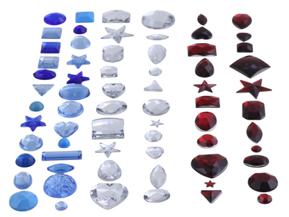 July 4th Holiday Mix Red Blue & Clear Flat Back Gems In Bulk