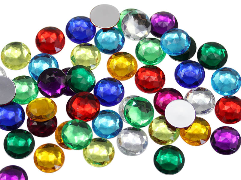 Assorted Colors Flat Back Round Gems