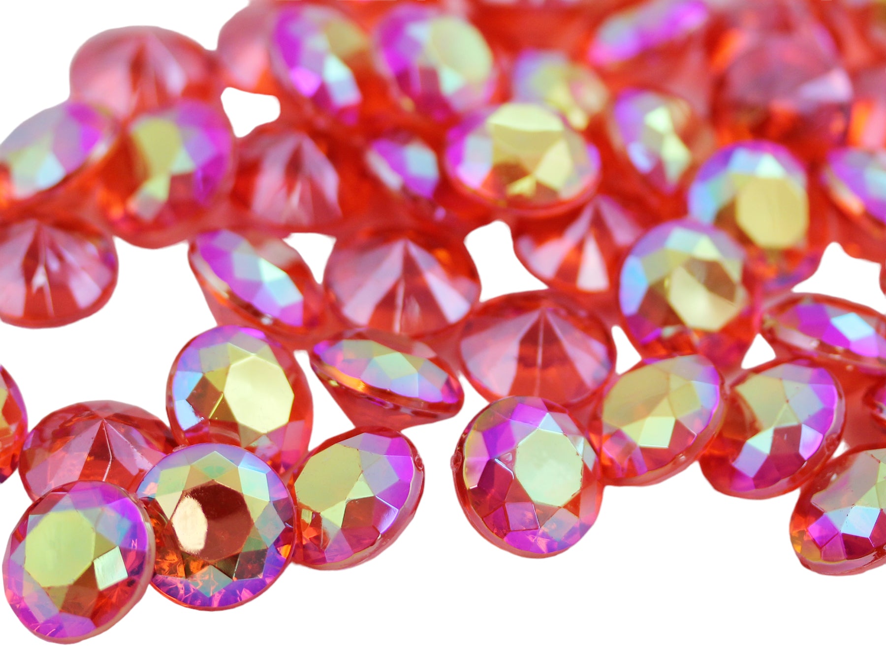 red ruby ab round acrylic diamonds wedding plastic décor gems confetti table scatter aquarium jewels stones iridescent party stones special occasions bridal showers sparkling decorations  vase fillers centerpieces dazzle accent floral arrangements point back gemstones allstarco diy crafts crafting