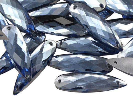 Light Blue Sapphire Elongated Teardrop Sew On Gems - 28x8mm - 30 Pieces