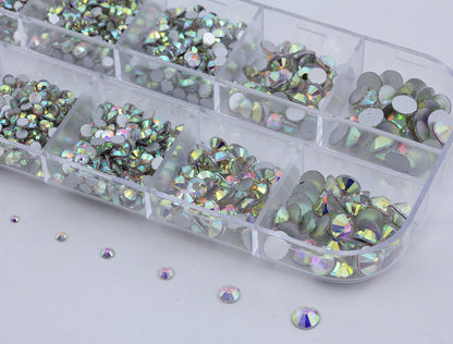 crystal ab iridescent glass flat back rhinestone nail art kit crystal stones salon gems gemstones jewels party diy projects craft embellishments face art wedding bling phone accessories, costume making 1.4mm 2mm 2.5mm 2.9mm 4mm 4.8mm allstarco