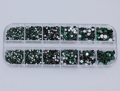 green emerald glass flat back rhinestone nail art kit crystal stones salon gems gemstones jewels party diy projects craft embellishments face art wedding bling phone accessories, costume making 1.4mm 2mm 2.5mm 2.9mm 4mm 4.8mm allstarco