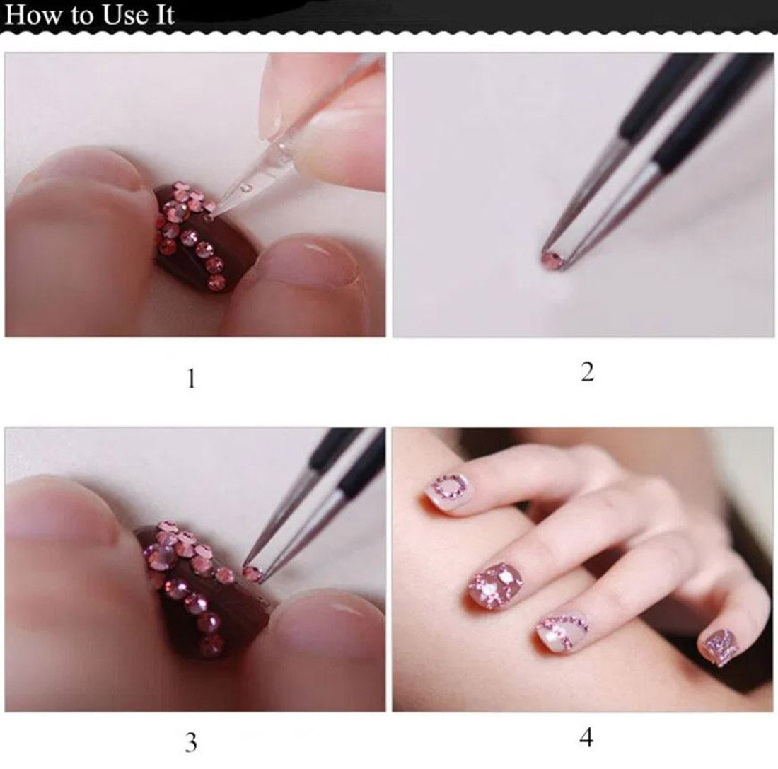 tutorial application nails glass flat back rhinestone nail art kit crystal stones salon gems gemstones jewels party diy projects craft embellishments face art wedding bling phone accessories, costume making 1.4mm 2mm 2.5mm 2.9mm 4mm 4.8mm allstarco