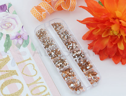 peach orange champaign glass flat back rhinestone nail art kit crystal stones salon gems gemstones jewels party diy projects craft embellishments face art wedding bling phone accessories, costume making 1.4mm 2mm 2.5mm 2.9mm 4mm 4.8mm allstarco