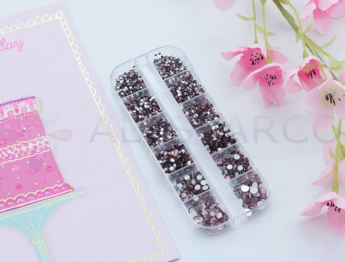 pink light rose glass flat back rhinestone nail art kit crystal stones salon gems gemstones jewels party diy projects craft embellishments face art wedding bling phone accessories, costume making 1.4mm 2mm 2.5mm 2.9mm 4mm 4.8mm allstarco