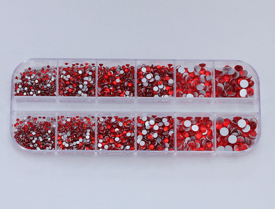 red ruby light siam glass flat back rhinestone nail art kit crystal stones salon gems gemstones jewels party diy projects craft embellishments face art wedding bling phone accessories, costume making 1.4mm 2mm 2.5mm 2.9mm 4mm 4.8mm allstarco