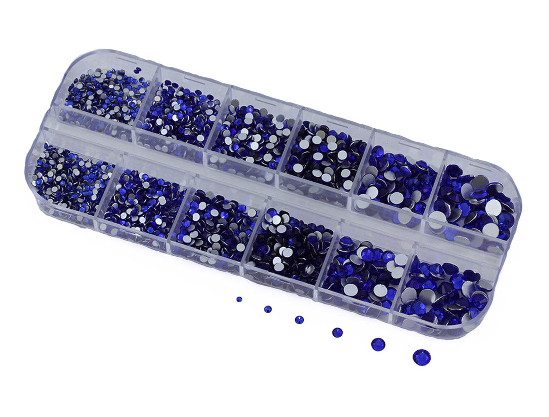 blue sapphire glass flat back rhinestone nail art kit crystal stones salon gems gemstones jewels party diy projects craft embellishments face art wedding bling phone accessories, costume making 1.4mm 2mm 2.5mm 2.9mm 4mm 4.8mm allstarco