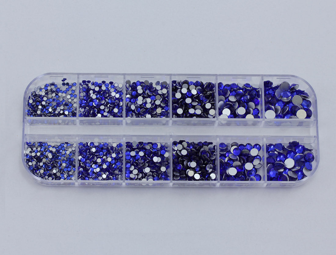 blue sapphire glass flat back rhinestone nail art kit crystal stones salon gems gemstones jewels party diy projects craft embellishments face art wedding bling phone accessories, costume making 1.4mm 2mm 2.5mm 2.9mm 4mm 4.8mm allstarco