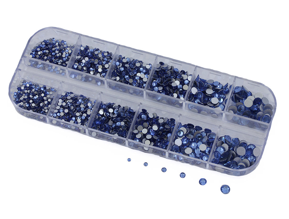 blue sapphire light glass flat back rhinestone nail art kit crystal stones salon gems gemstones jewels party diy projects craft embellishments face art wedding bling phone accessories, costume making 1.4mm 2mm 2.5mm 2.9mm 4mm 4.8mm allstarco