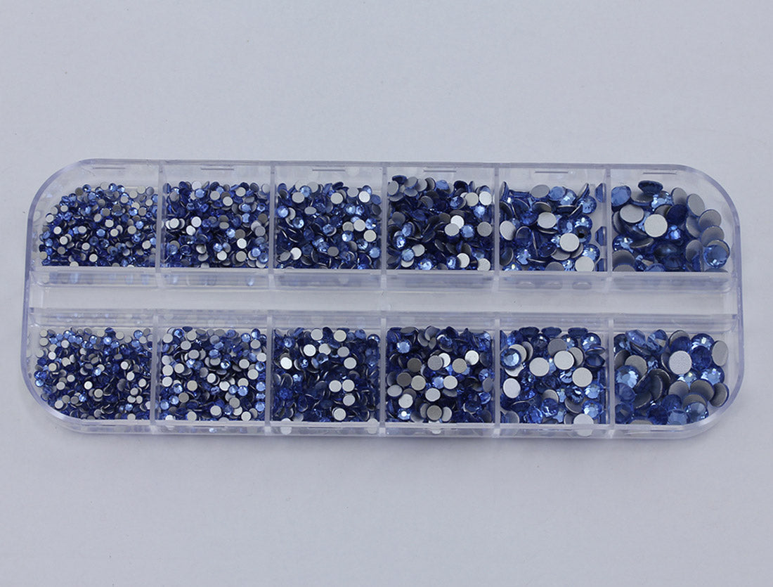 blue sapphire light glass flat back rhinestone nail art kit crystal stones salon gems gemstones jewels party diy projects craft embellishments face art wedding bling phone accessories, costume making 1.4mm 2mm 2.5mm 2.9mm 4mm 4.8mm allstarco