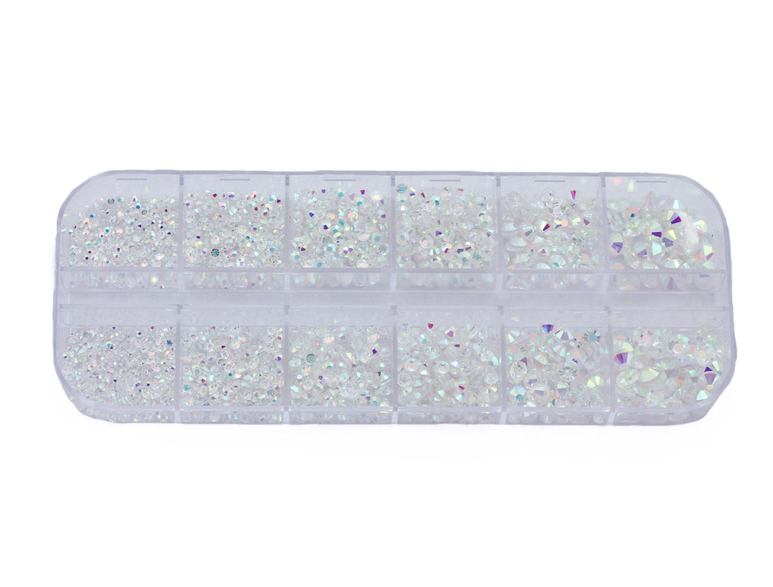 crystal ab transparent no foil iridescent glass flat back rhinestone nail art kit crystal stones salon gems gemstones jewels party diy projects craft embellishments face art wedding bling phone accessories, costume making 1.4mm 2mm 2.5mm 2.9mm 4mm 4.8mm allstarco