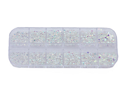 crystal ab transparent no foil iridescent glass flat back rhinestone nail art kit crystal stones salon gems gemstones jewels party diy projects craft embellishments face art wedding bling phone accessories, costume making 1.4mm 2mm 2.5mm 2.9mm 4mm 4.8mm allstarco