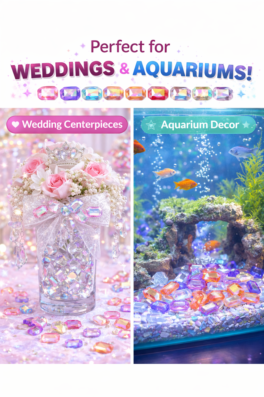 Light Blue AB Acrylic Octagon Shaped Diamonds - 13x18mm - 100 Pieces