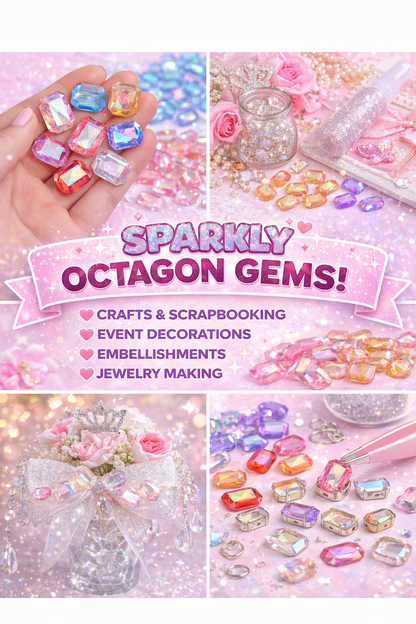 Light Blue AB Acrylic Octagon Shaped Diamonds - 13x18mm - 100 Pieces