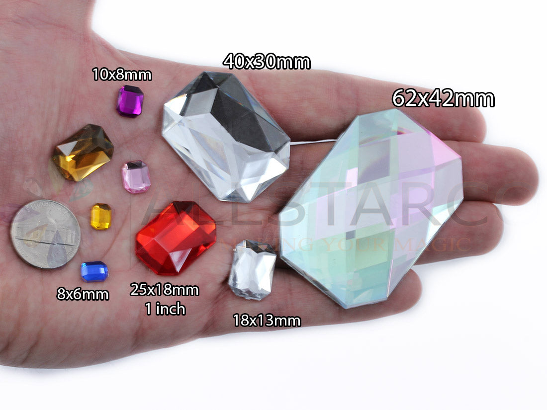 octagon  size reference dimensions next to coin on hand allstarco flat back sew on sewing beads craft gems plastic rhinestones acrylic gemstones jewels with holes for clothing embellishments costume making cosplay diy garment prop making dress jewels for fabric crystals 