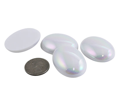 Extra Large White Opal AB Flat Back Oval Cabochons - 40x30mm - 4 Pieces