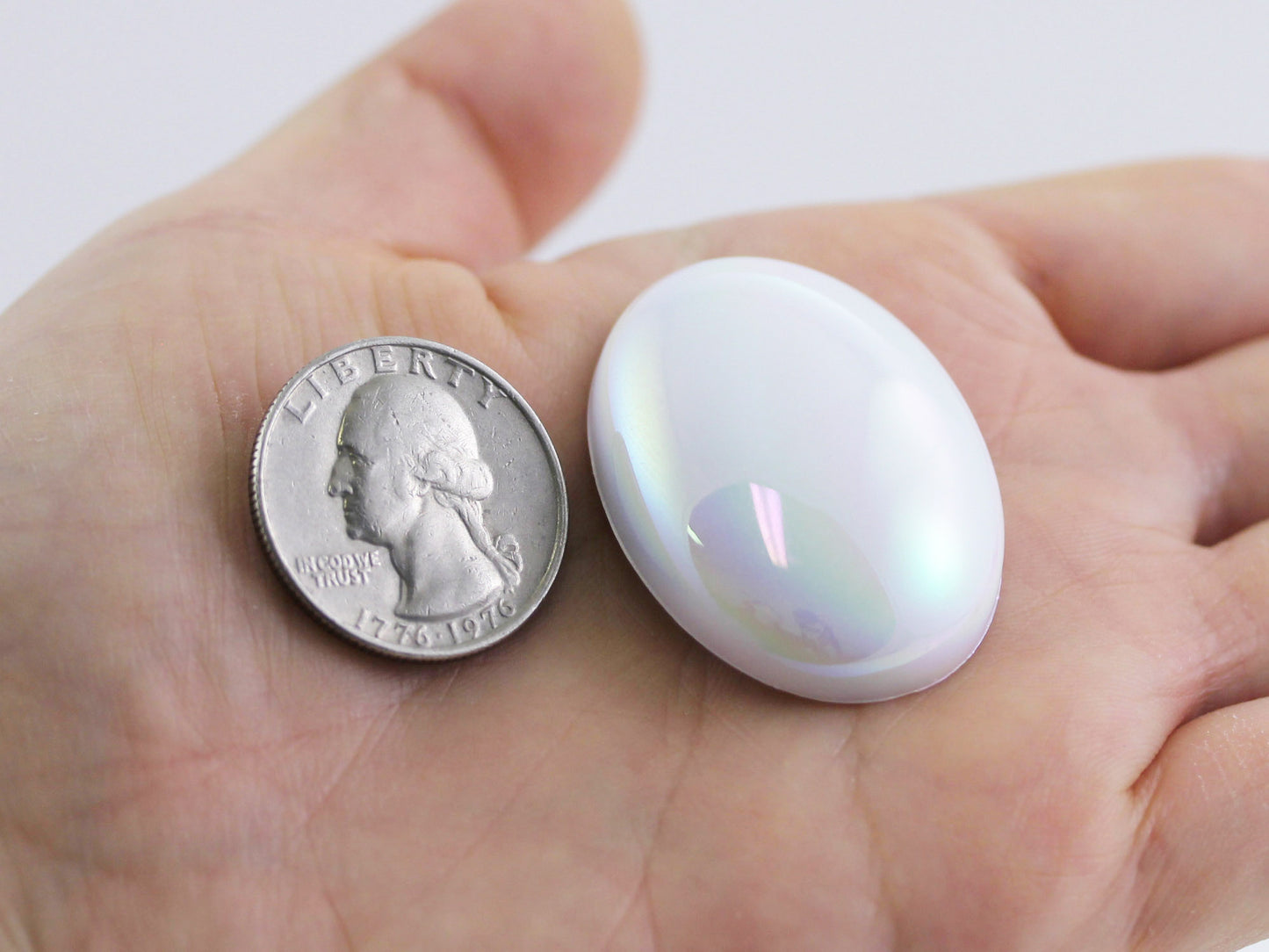 Extra Large White Opal AB Flat Back Oval Cabochons - 40x30mm - 4 Pieces