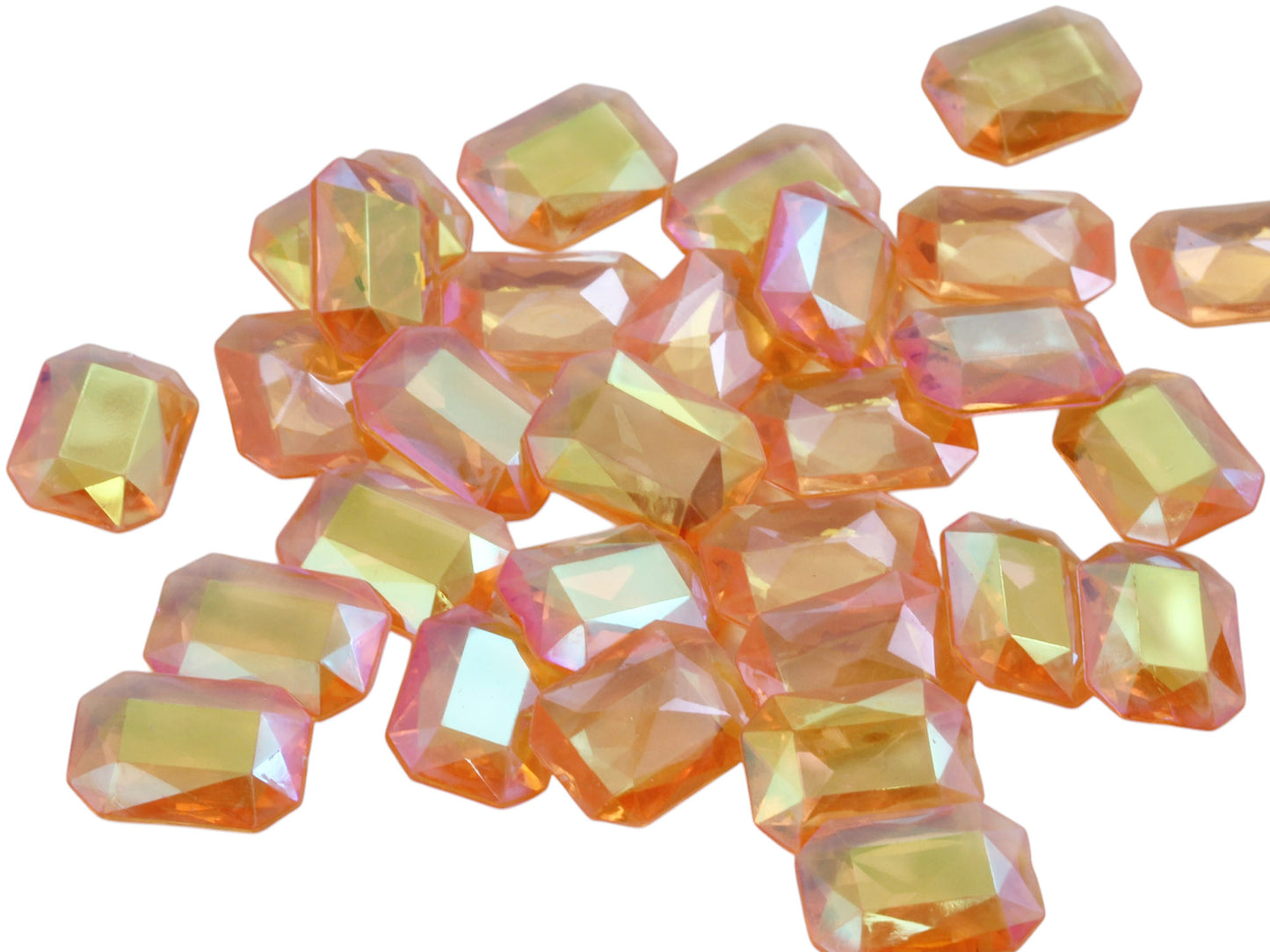 Orange Peach AB Acrylic Octagon Shaped Diamonds - 13x18mm - 100 Pieces
