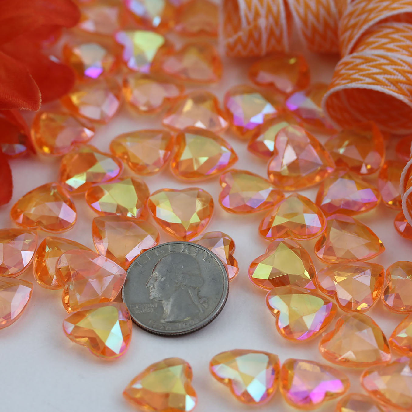 orange peach champaign ab heart acrylic diamonds wedding plastic décor gems confetti table scatter aquarium jewels stones iridescent party stones special occasions bridal showers sparkling decorations  vase fillers centerpieces dazzle accent floral arrangements point back gemstones allstarco diy crafts crafting