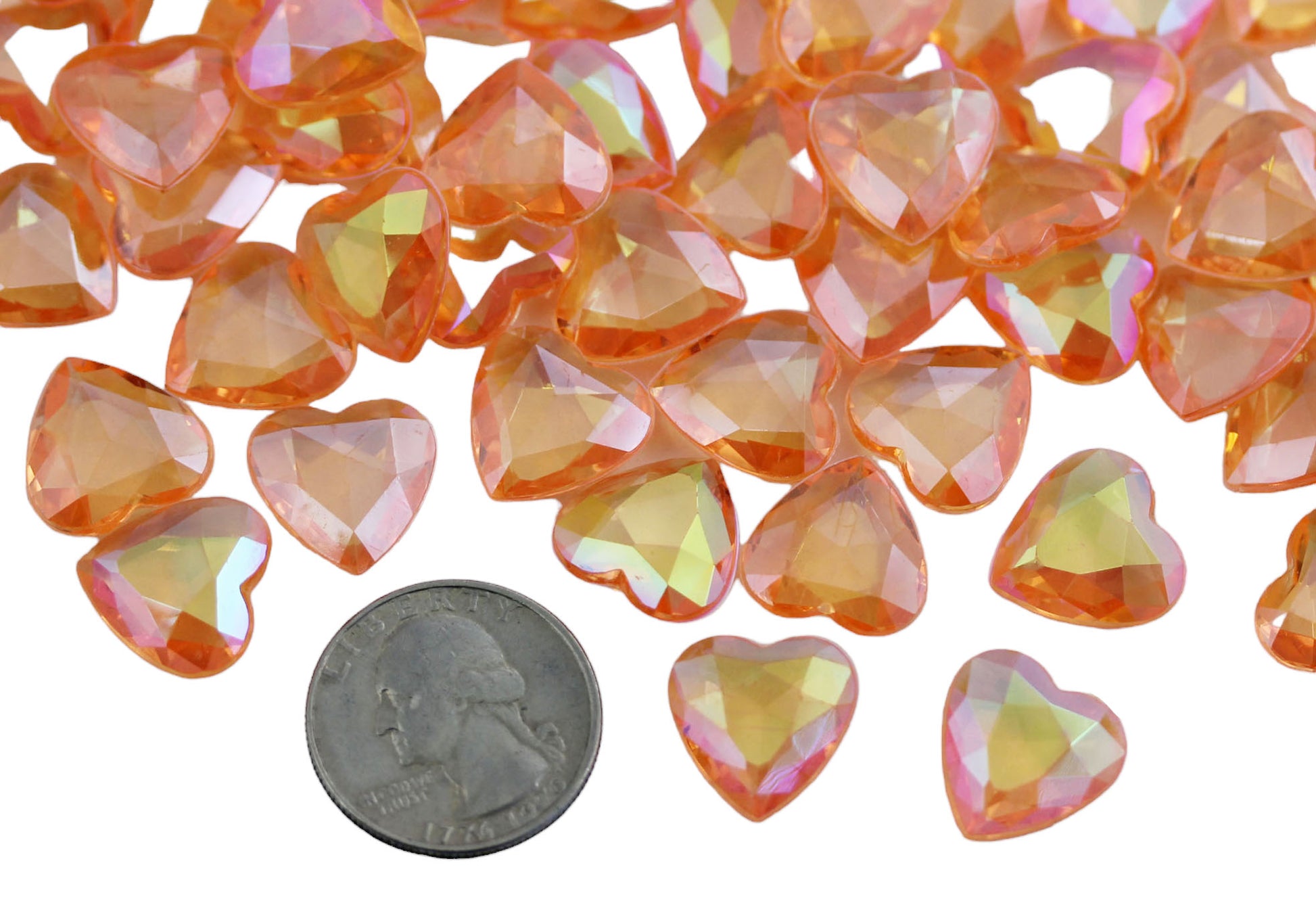 orange peach champaign ab heart acrylic diamonds wedding plastic décor gems confetti table scatter aquarium jewels stones iridescent party stones special occasions bridal showers sparkling decorations  vase fillers centerpieces dazzle accent floral arrangements point back gemstones allstarco diy crafts crafting