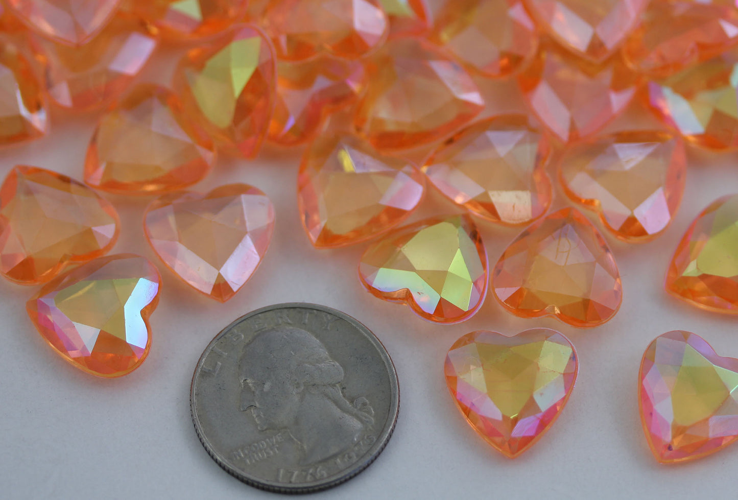 orange peach champaign ab heart acrylic diamonds wedding plastic décor gems confetti table scatter aquarium jewels stones iridescent party stones special occasions bridal showers sparkling decorations  vase fillers centerpieces dazzle accent floral arrangements point back gemstones allstarco diy crafts crafting