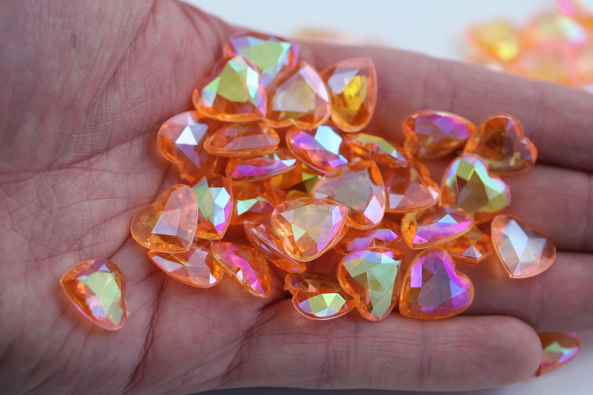 orange peach champaign ab heart acrylic diamonds wedding plastic décor gems confetti table scatter aquarium jewels stones iridescent party stones special occasions bridal showers sparkling decorations  vase fillers centerpieces dazzle accent floral arrangements point back gemstones allstarco diy crafts crafting