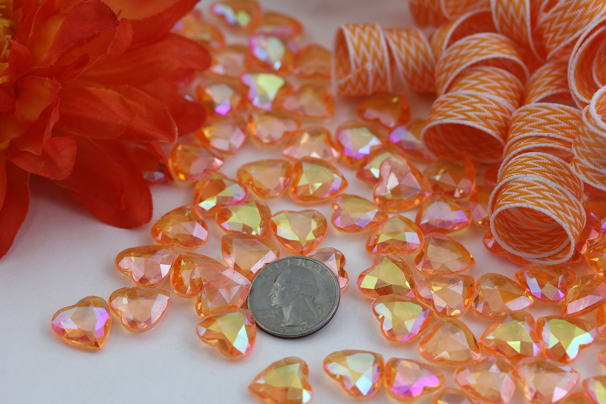 orange peach champaign ab heart acrylic diamonds wedding plastic décor gems confetti table scatter aquarium jewels stones iridescent party stones special occasions bridal showers sparkling decorations  vase fillers centerpieces dazzle accent floral arrangements point back gemstones allstarco diy crafts crafting