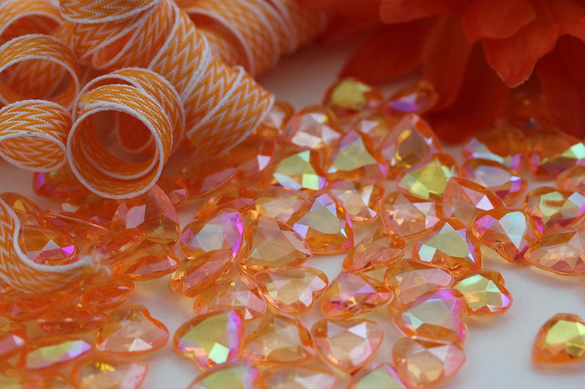 orange peach champaign ab heart acrylic diamonds wedding plastic décor gems confetti table scatter aquarium jewels stones iridescent party stones special occasions bridal showers sparkling decorations  vase fillers centerpieces dazzle accent floral arrangements point back gemstones allstarco diy crafts crafting