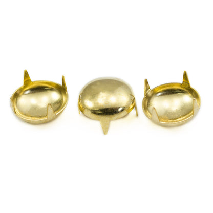 gold pearl dome studs round nailheads prongs with legs non rusting brass decorative studs embellishments clothing making costume making diy crafts purses leathercraft leather work design allstarco handbags bracelets flipflops jackets denim cotton fabric decor embellish